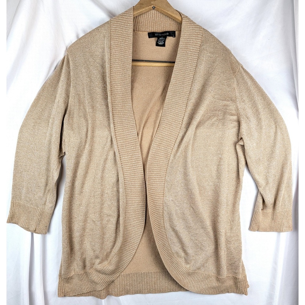 89th & Madison Womens 2X Gold Metallic Open Front Cardigan Shimmer Knit Sweater
